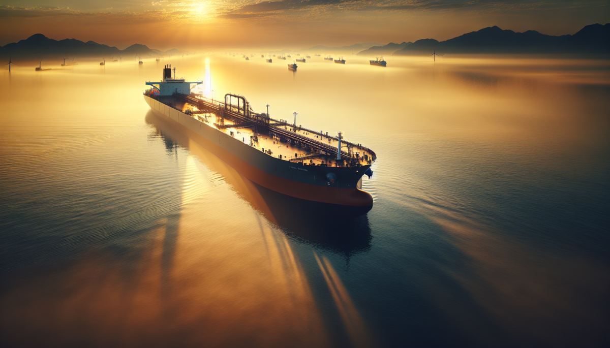 An oil tanker navigates the Strait of Hormuz, the narrow waterway carrying 20% of global petroleum supply