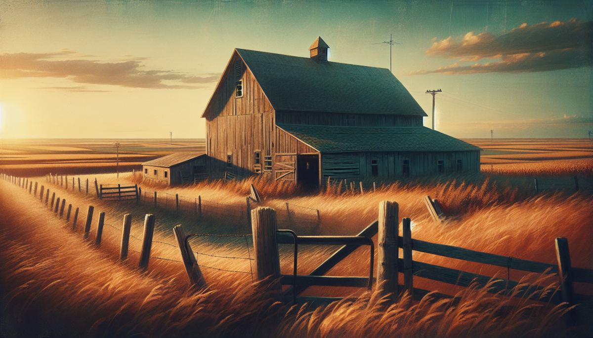 A small family farm with aging infrastructure, representative of the consolidation crisis facing beginning farmers across the U.S.