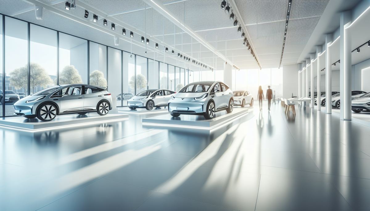 A Tesla showroom with vehicles on display as the broader EV market faces declining sales in early 2025