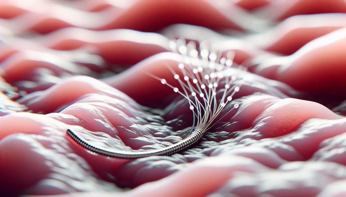 A brain-computer interface electrode array implanted in neural tissue, illustrating the hardware-biology challenge at Neuralink