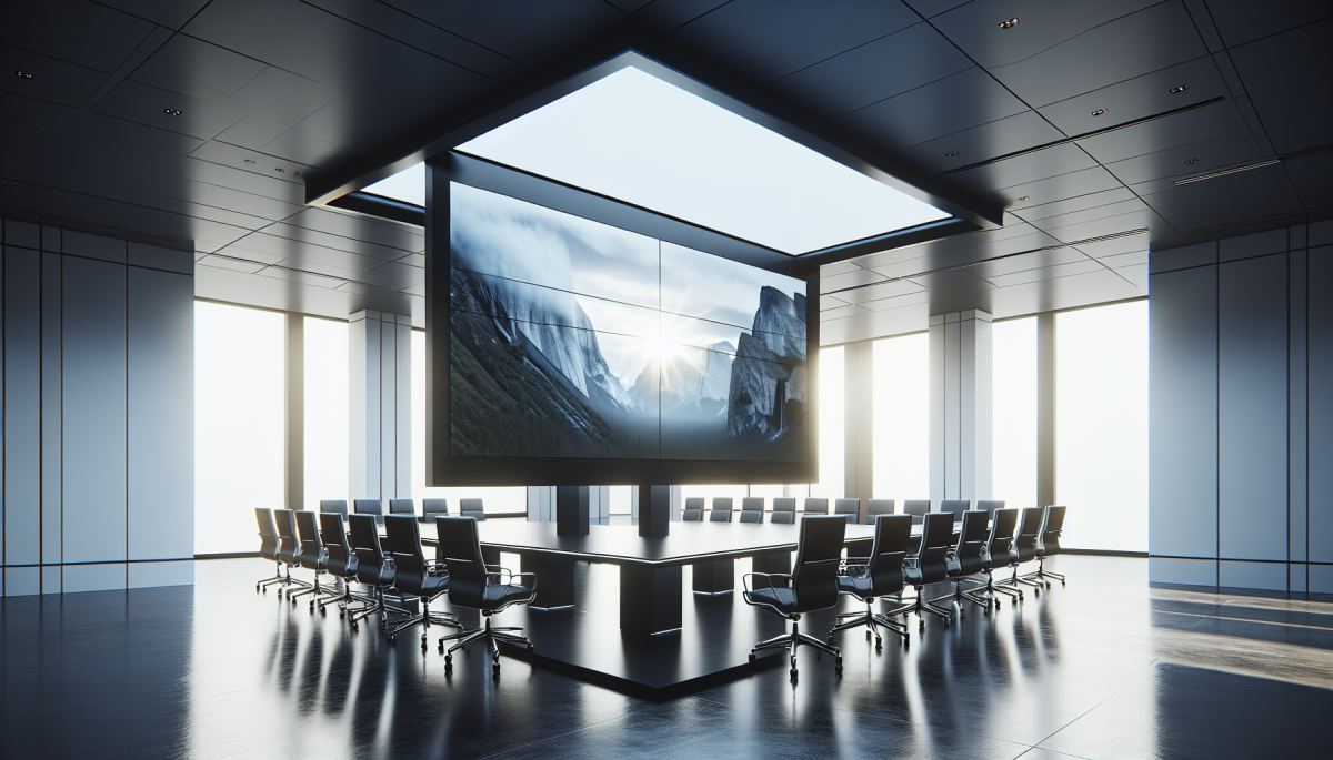 Microsoft Surface Hub 84-inch touchscreen display mounted in a corporate conference room setting