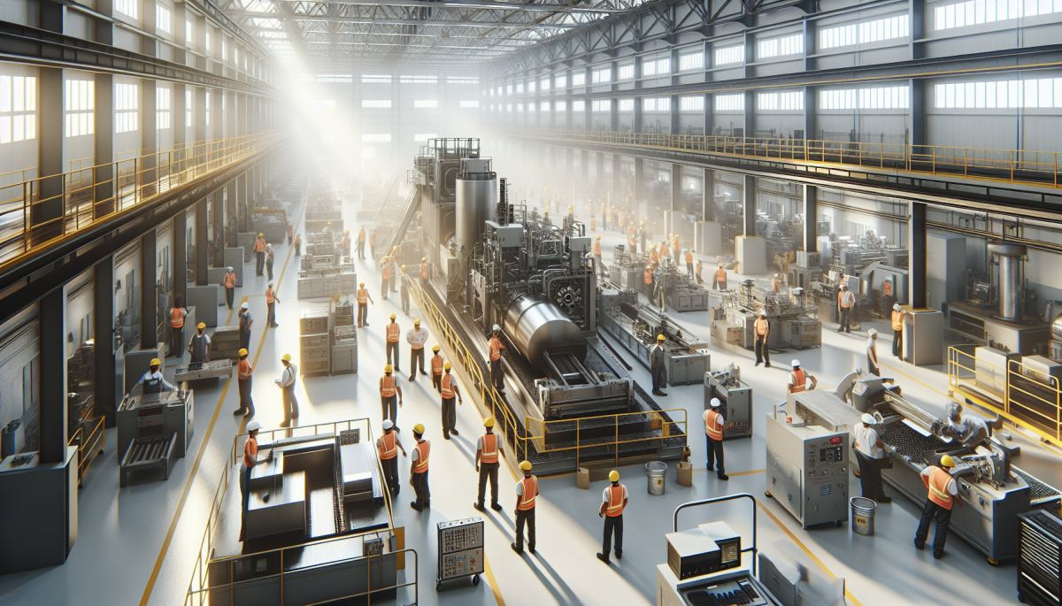 A U.S. factory floor during an active production run, representing the four-month manufacturing growth streak.