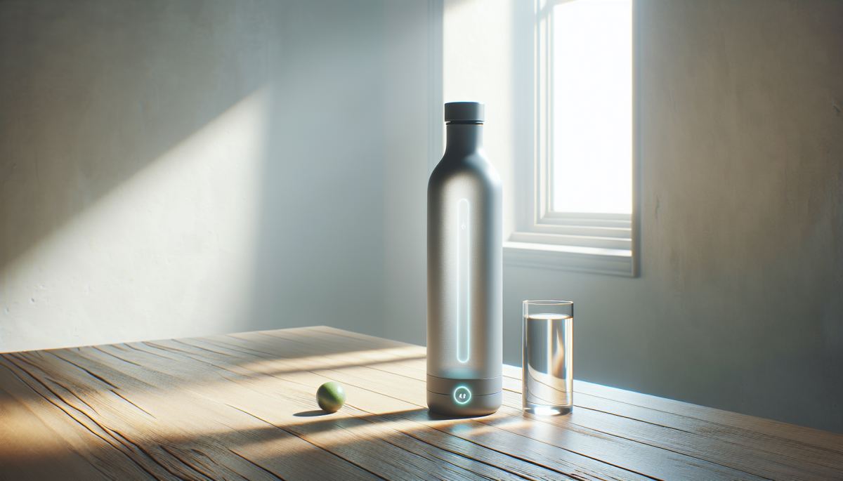 Smart water bottle with hydration tracking display, used in kidney stone prevention clinical trial